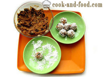 Recept sötsaker från kokos med kondenserad mjölk och russin