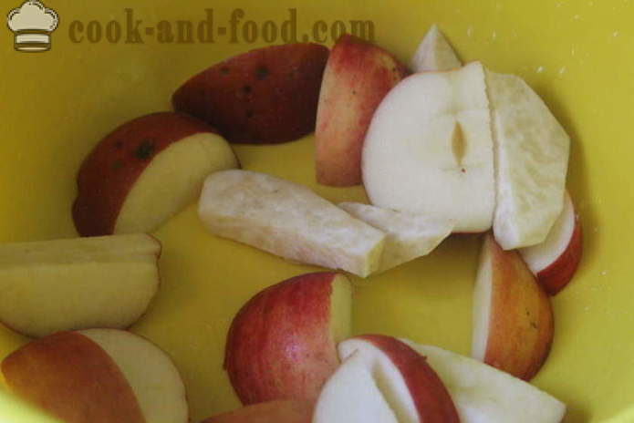 Stekt fläsk med äpplen och honung - som en saftig fläsk stek i folie, med en steg för steg recept foton