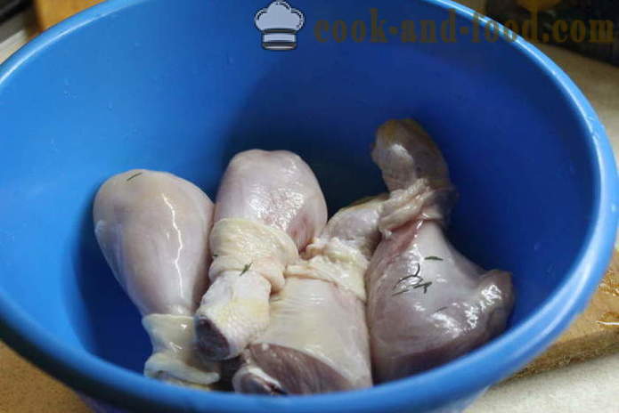 Fyllda kyckling kycklingben i ugnen - hur man lagar en läcker kycklingklubbor, en steg för steg recept foton