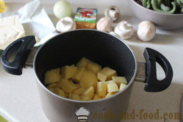 Svampsoppa med ost - hur man lagar ost soppa med svamp rätt snabb välsmakande, med en steg för steg recept foton