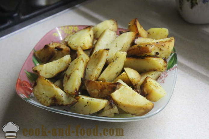 Bakad potatis med honung och senap i ugnen - läckra att koka potatisen i hålet, steg för steg recept med Phot