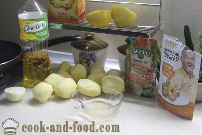 Bakad potatis med honung och senap i ugnen - läckra att koka potatisen i hålet, steg för steg recept med Phot