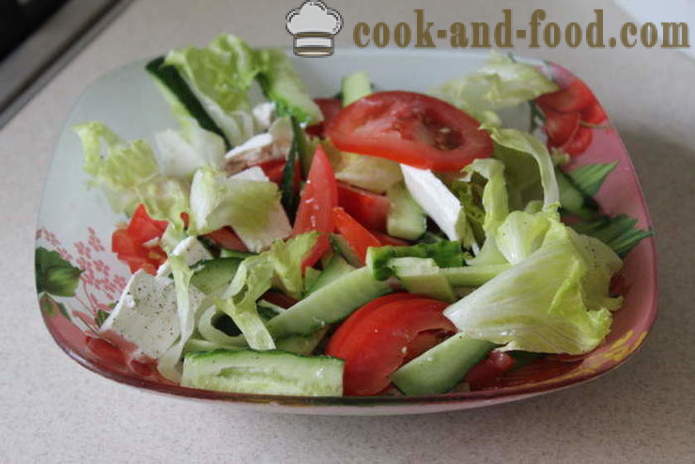 Grönsakssallad med fetaost - hur man förbereder en sallad med fetaost och grönsaker, med en steg för steg recept foton