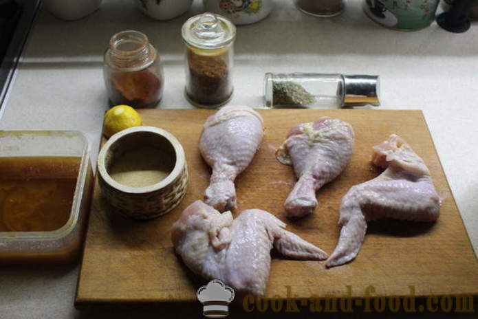 Marinerad kyckling marinerad i honung - hur man marinera kycklingen i marinaden av honung och kryddor, med en steg för steg recept foton