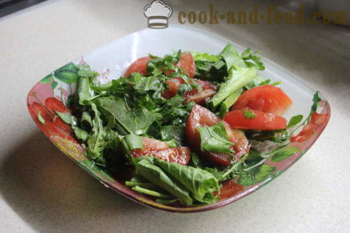 Läcker sallad med arugula och tomater - hur man förbereder en sallad av ruccola, ett steg för steg recept foton