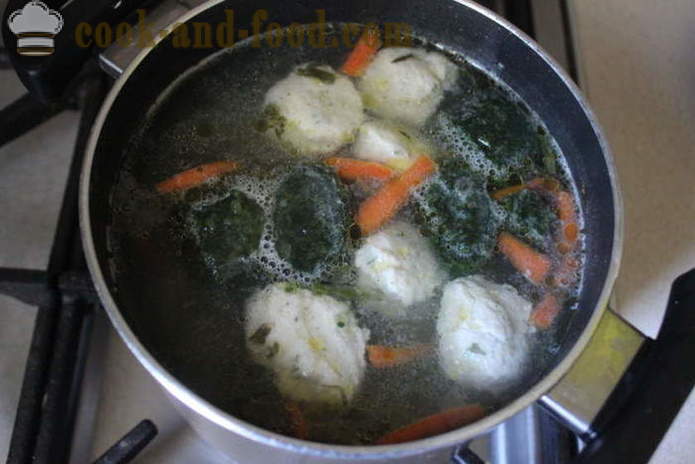 Spenatsoppa med grädde och dumplings - hur man lagar soppa med spenat frysta, steg för steg recept foton