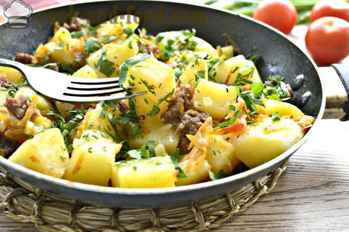 Potatis stuvad med kött och grönsaker - hur man lagar läckra potatis i en stekpanna, en steg för steg recept foton
