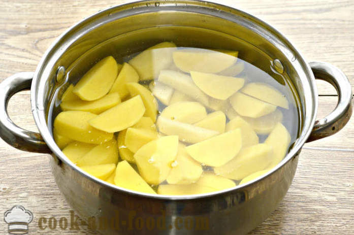 Bakade potatisskivorna i ugnen med vitlök och soja - både läckra bakade potatis i ugnen, med en steg för steg recept foton