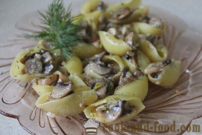 Fylld pasta-skal med malet svamp - Hur man gör fyllda pastaskal i ugnen, med en steg för steg recept foton