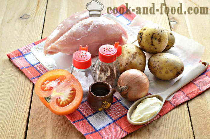 Bakad potatis med kyckling och tomat - hur man bakar kyckling i ugnen med potatis, en steg för steg recept foton