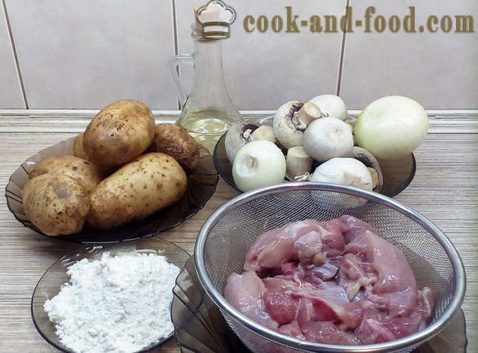 Tasty stek med potatis i ugn - hur man lagar en stek med potatis, kött och svamp, en steg för steg recept foton