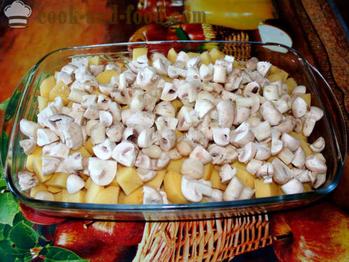 Potatis med svamp bakas i ugnen - som bakad potatis med svamp, ett steg för steg recept foton