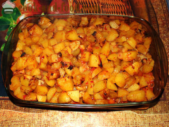Potatis med svamp bakas i ugnen - som bakad potatis med svamp, ett steg för steg recept foton