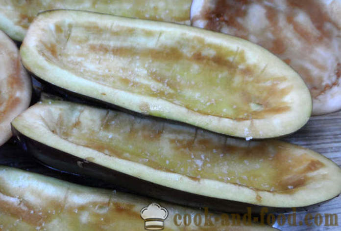 Aubergine fyllda med bakas i ugnen - som aubergine grädda i ugnen, med en steg för steg recept foton