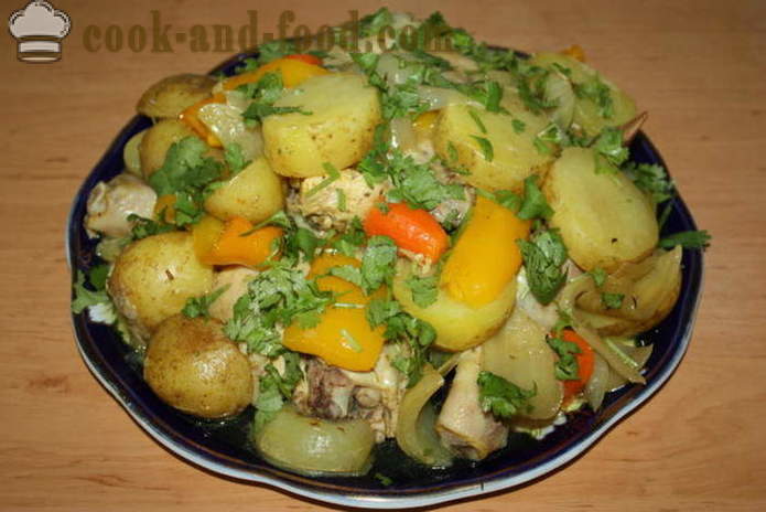 Bakad potatis med kyckling i ärmen - hur man lagar potatis i ugn med kyckling, en steg för steg recept foton