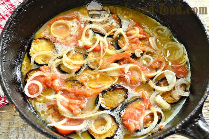 Omelett med aubergine och tomater - hur man förbereder stekt aubergine med ägg och tomater, en steg för steg recept foton