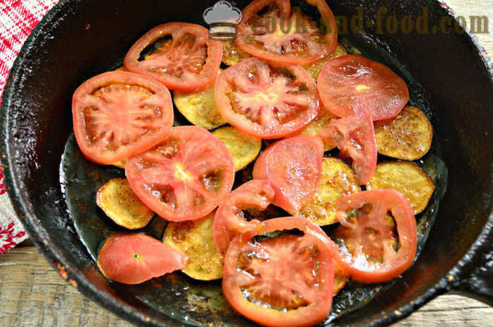 Omelett med aubergine och tomater - hur man förbereder stekt aubergine med ägg och tomater, en steg för steg recept foton