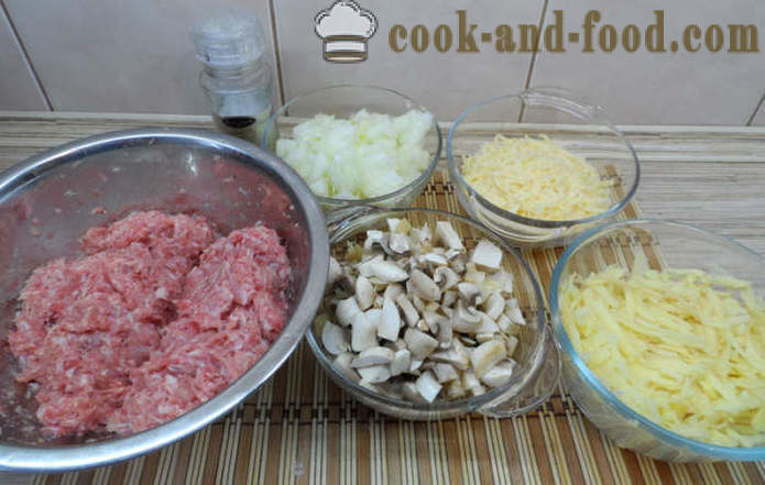 Smördeg biffar i ugnen bakade med svamp och sås - hur man lagar saftiga köttbullar i ugnen, med en steg för steg recept foton