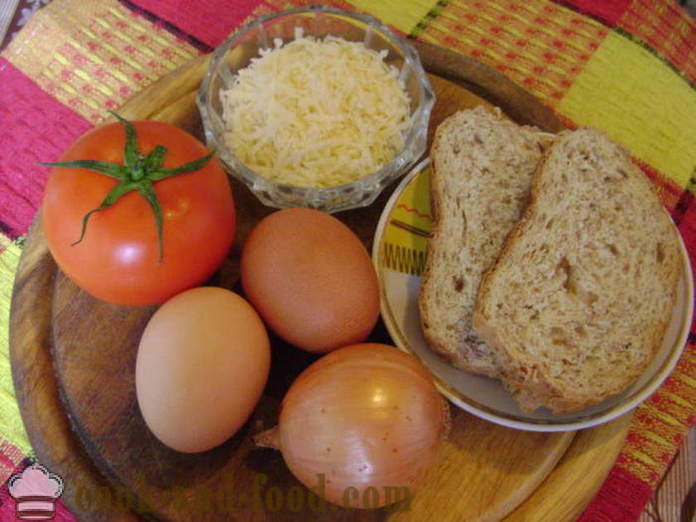 Förvrängd på italienska - hur man lagar äggröra med tomater, ost och bröd, med en steg för steg recept foton