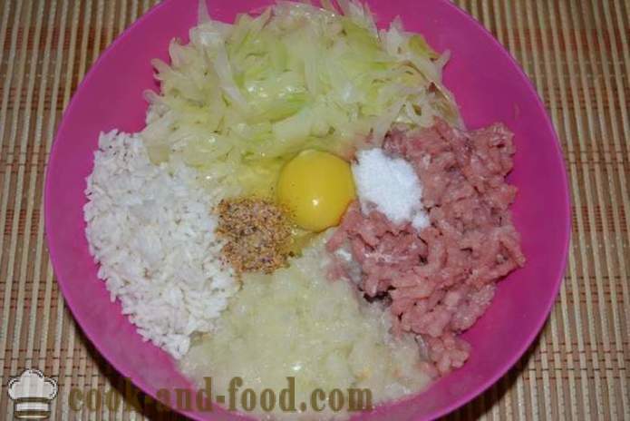 Lata kåldolmar med köttfärs och ris - hur man gör lata kål rullar med malet kött och kål, en steg för steg recept foton