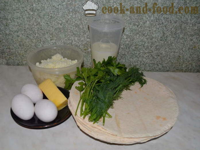 Pie av pitabröd med ost i ugnen - hur man lagar en paj pitabröd med ost och örter, med en steg för steg recept foton