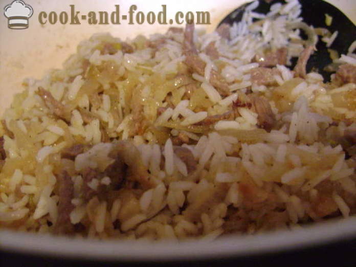 Ris med kött på kinesiska - hur man lagar ris med kött i en stekpanna, en steg för steg recept foton