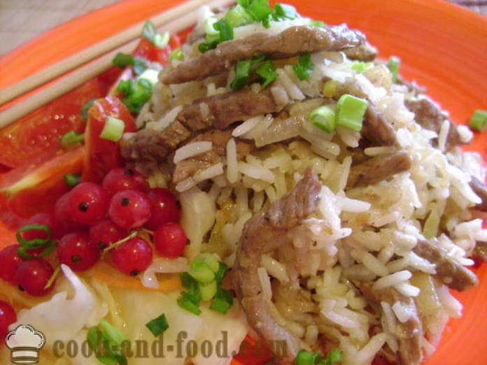 Ris med kött på kinesiska - hur man lagar ris med kött i en stekpanna, en steg för steg recept foton
