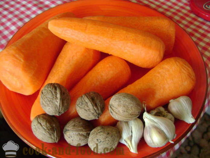 Koreanska sallad med morötter och nötter - hur man lagar en läcker sallad med morötter och nötter, med en steg för steg recept foton