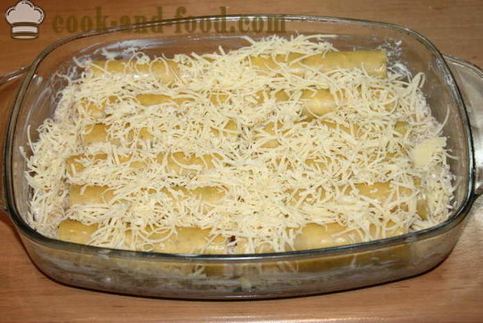 Cannelloni med fyllning i ugnen i en krämig sås - hur man lagar cannelloni med köttfärs i ugnen, med en steg för steg recept foton