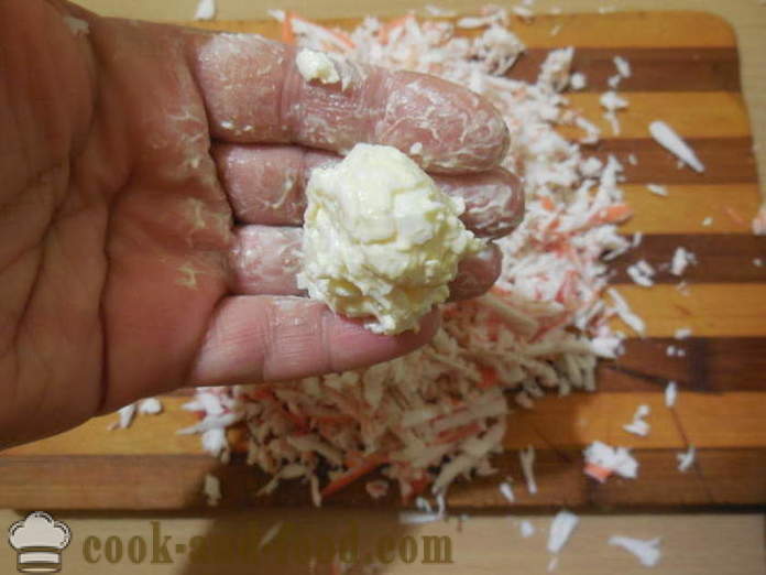 Raffaello sallad krabba pinnar - hur man lagar krabba Raffaello, ett steg för steg recept foton