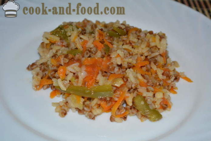 Kasha: Bovete med ris och grönsaker i en stekpanna - hur man lagar bovete med ris garnering tillsammans, steg för steg recept foton