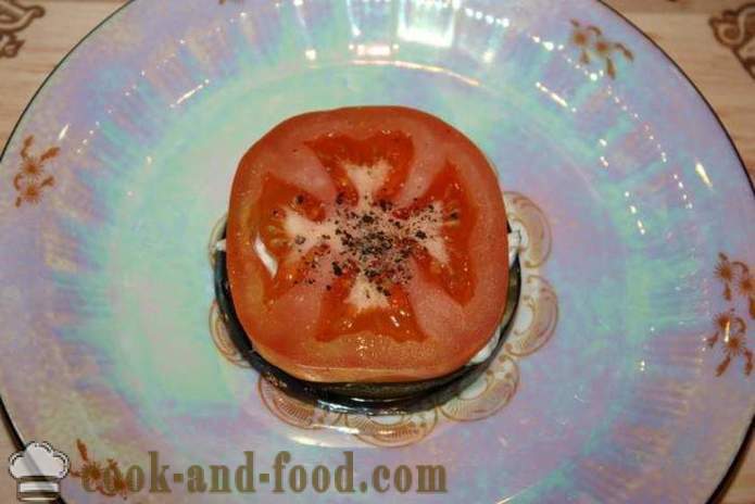 Kall aptitretare aubergine med tomater och mozzarella - hur man lagar aptitretare aubergine på en festlig bord, ett steg för steg recept foton