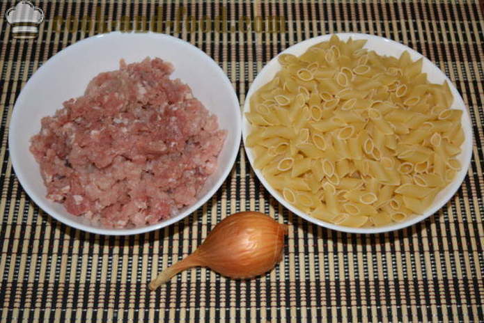 Pasta nautiskt med köttfärs i en stekpanna - hur man lagar pasta nautiskt med köttfärs, ett steg för steg recept foton