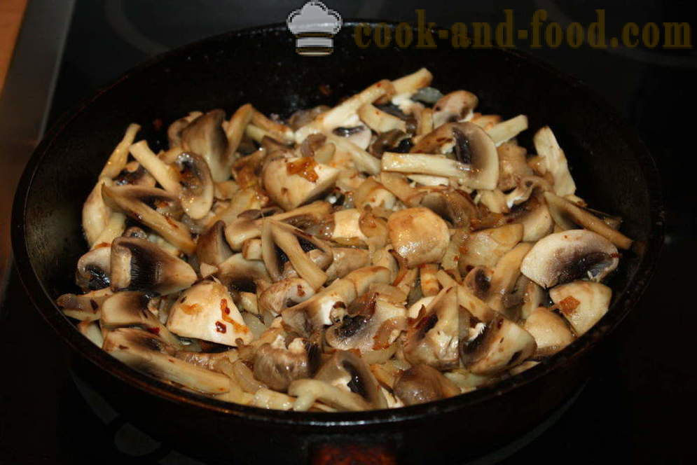 Bakad potatis med svamp i gräddsås - hur man lagar potatis med svamp i ugnen, med en steg för steg recept foton