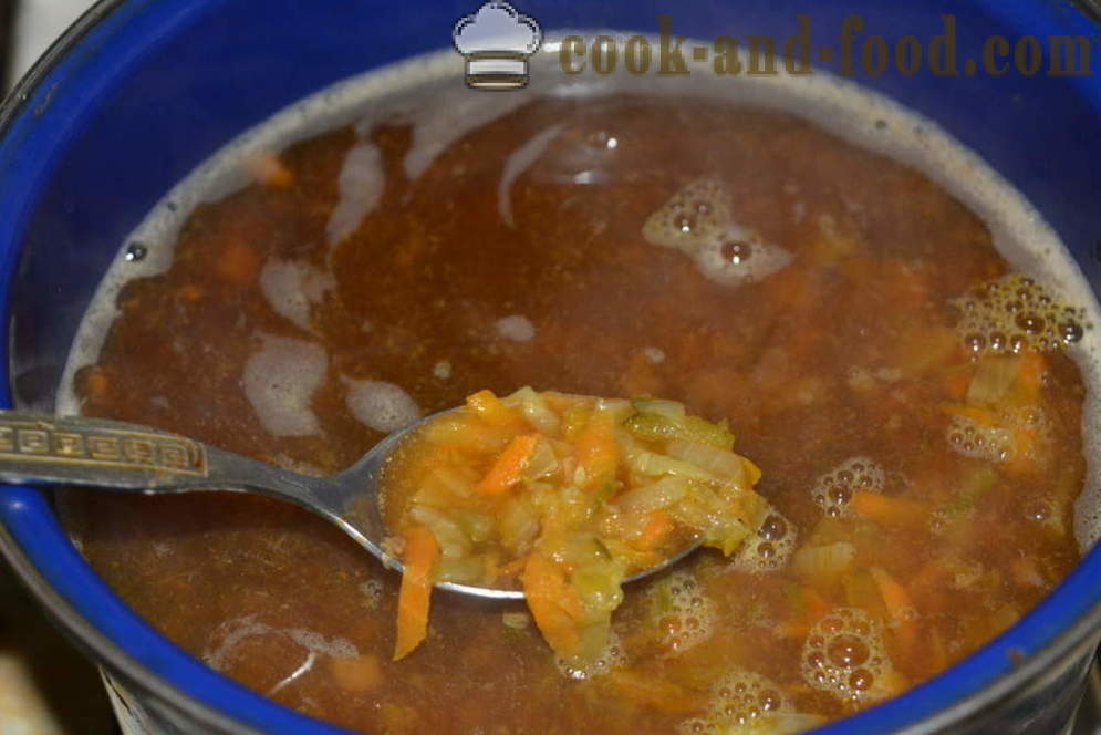 Hemlagad ättikslag med svamp och gurka - hur man lagar utan kött och pickle korn, steg för steg recept foton
