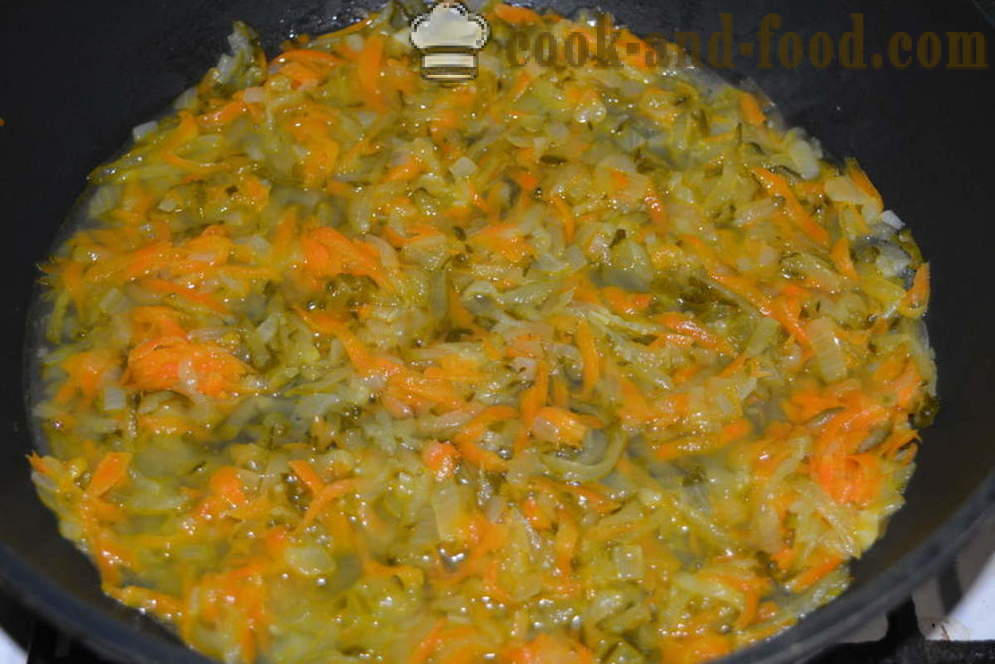 Hemlagad ättikslag med svamp och gurka - hur man lagar utan kött och pickle korn, steg för steg recept foton