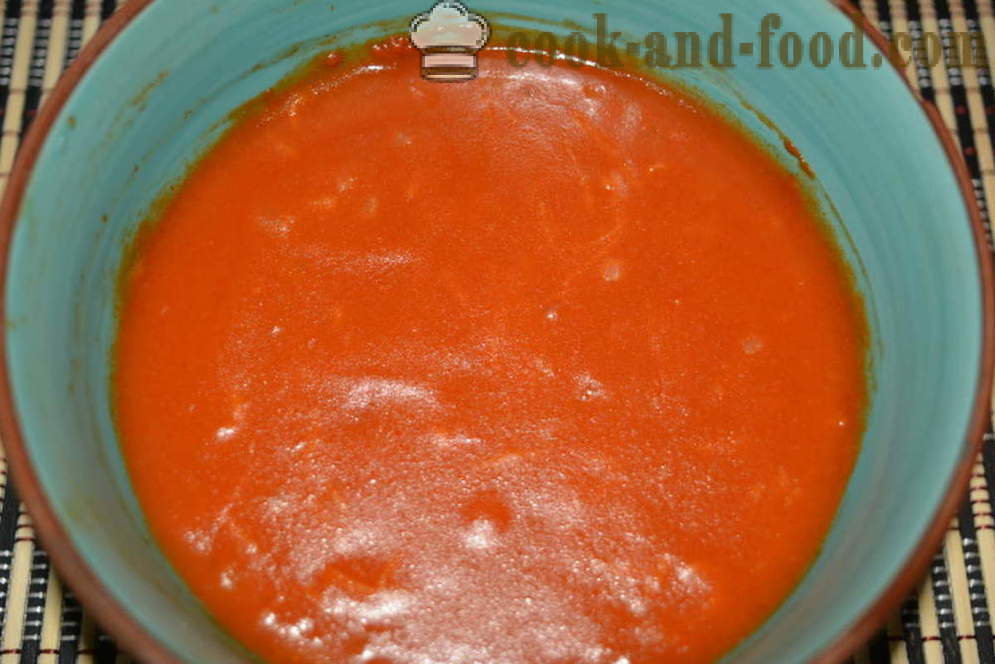Quick-sås sås med tomatpuré i en mikrovågsugn - hur man lagar tomatsås, sås i en mikrovågsugn, ett steg för steg recept foton
