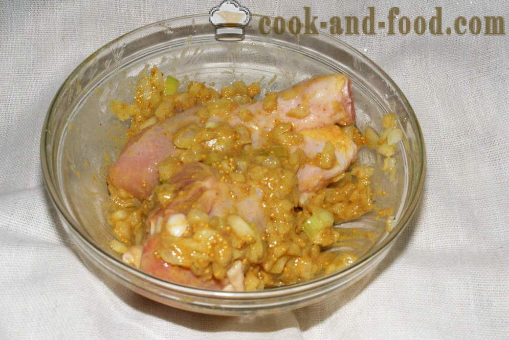 Kyckling i senapssås i ugnen - hur man lagar en kyckling i ugnen med potatis och pumpa med en steg för steg recept foton