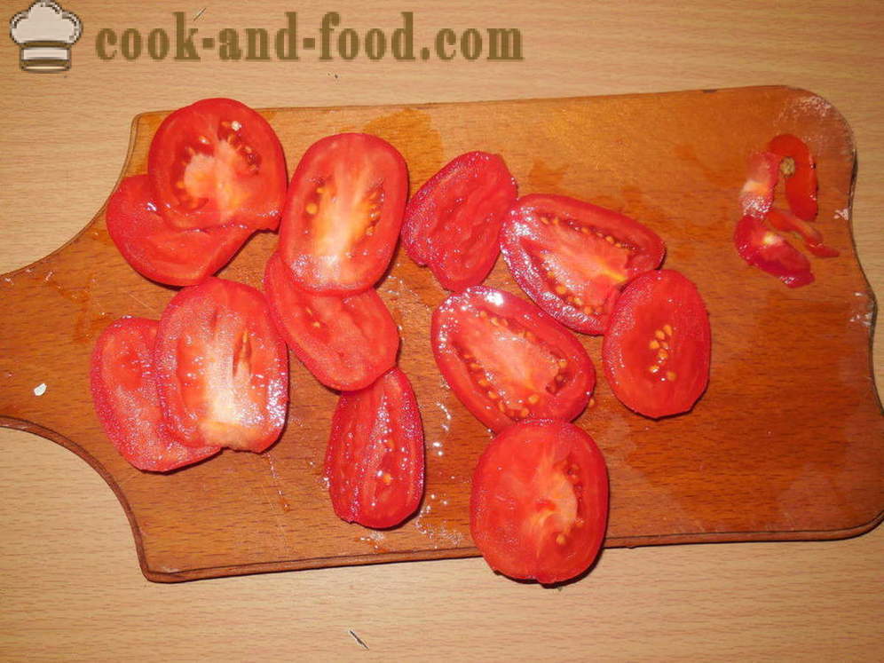 Aubergine bakat med kött och tomat - som bakat aubergine med kött i ugnen, med en steg för steg recept foton
