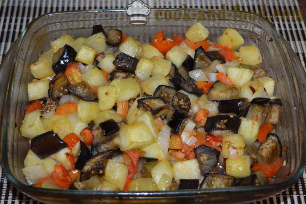 Grönsaksgryta med aubergine och zucchini i ugnen - hur man lagar sauterade aubergine och zucchini, med en steg för steg recept foton