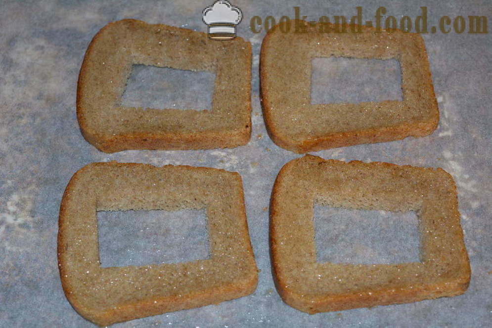 Bruna bröd toasts med ägg - hur man lagar toast svart bröd i ugnen, med en steg för steg recept foton