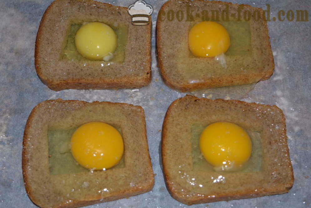 Bruna bröd toasts med ägg - hur man lagar toast svart bröd i ugnen, med en steg för steg recept foton