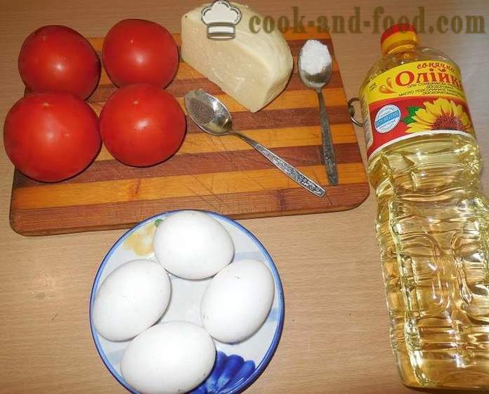 Original äggröra eller tomater i en läcker tomat med ägg och ost - hur man lagar äggröra, steg för steg recept foton