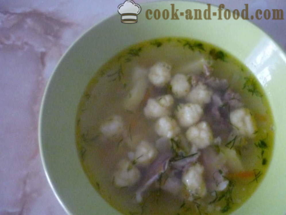 Läcker soppa med klimp i buljongen - steg för steg, hur man lagar soppa med dumplings, recept med foto