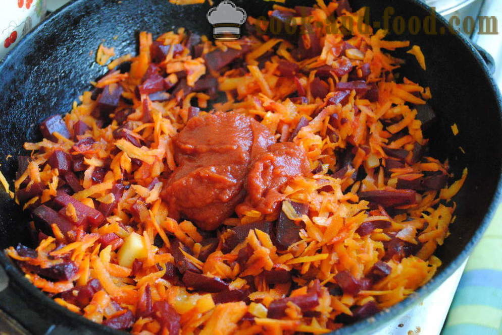 Borsch med rödbetor, kål och kött - hur man lagar soppa med rödbetor, med en steg för steg recept foton