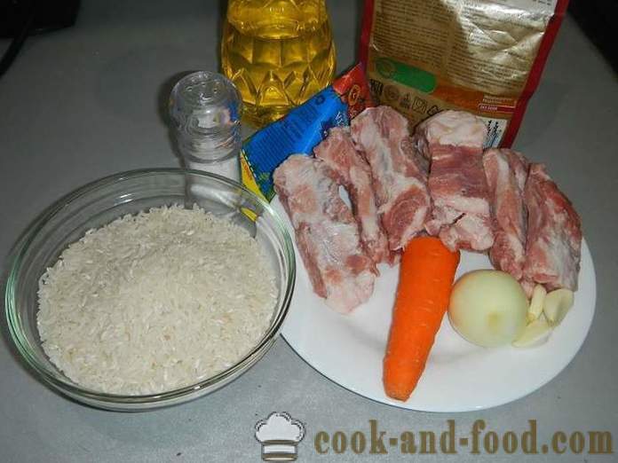 Fläskkött och skarpa ris multivarka - hur man lagar ris med kött i multivarka, steg för steg recept med bilder.