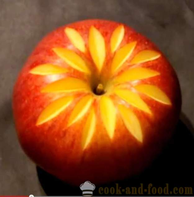 Frukt dekorationer för rätter, tårta, bord, eller lyfta ut av ett äpple med ett foto, video
