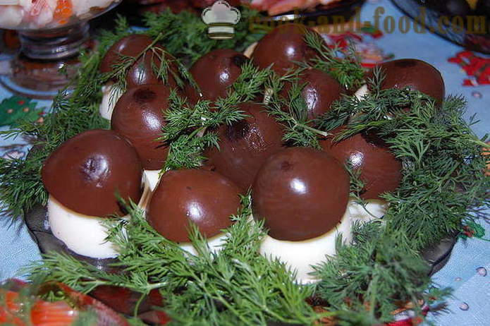 Fyllda ägg med ost och vitlök - kalla rätter, receptet med ett foto